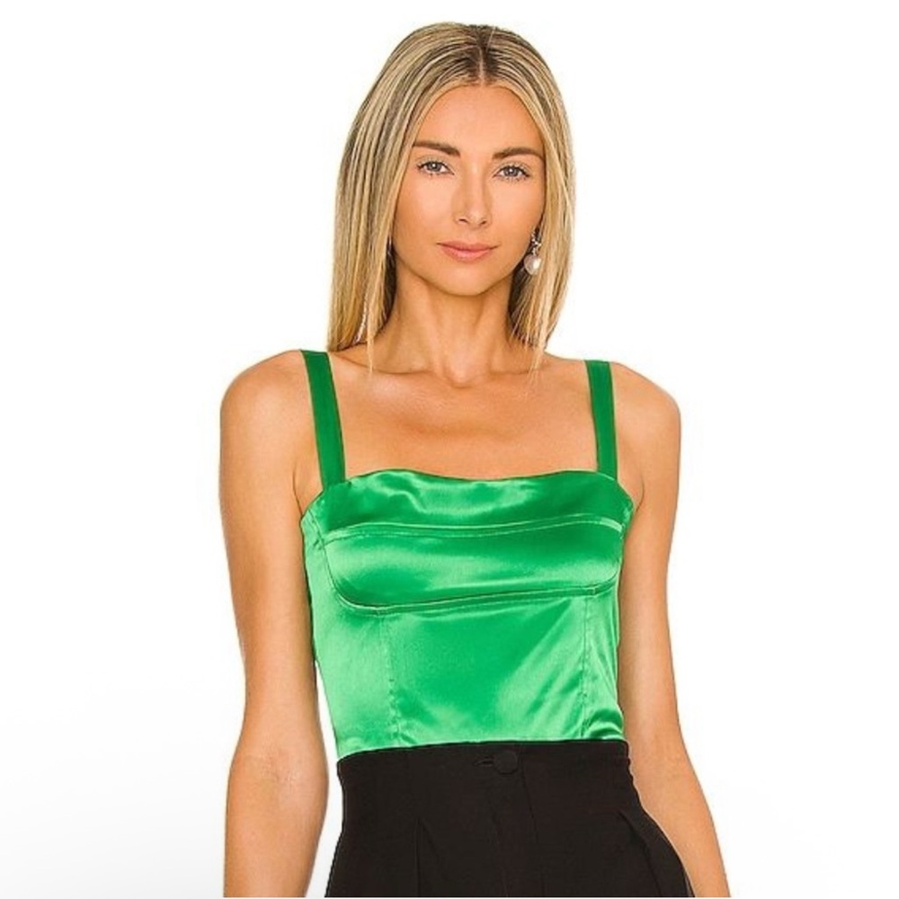 SUPERDOWN Revolve Tiana Bustier Top in Kelly Green Gold Zipper medium M
